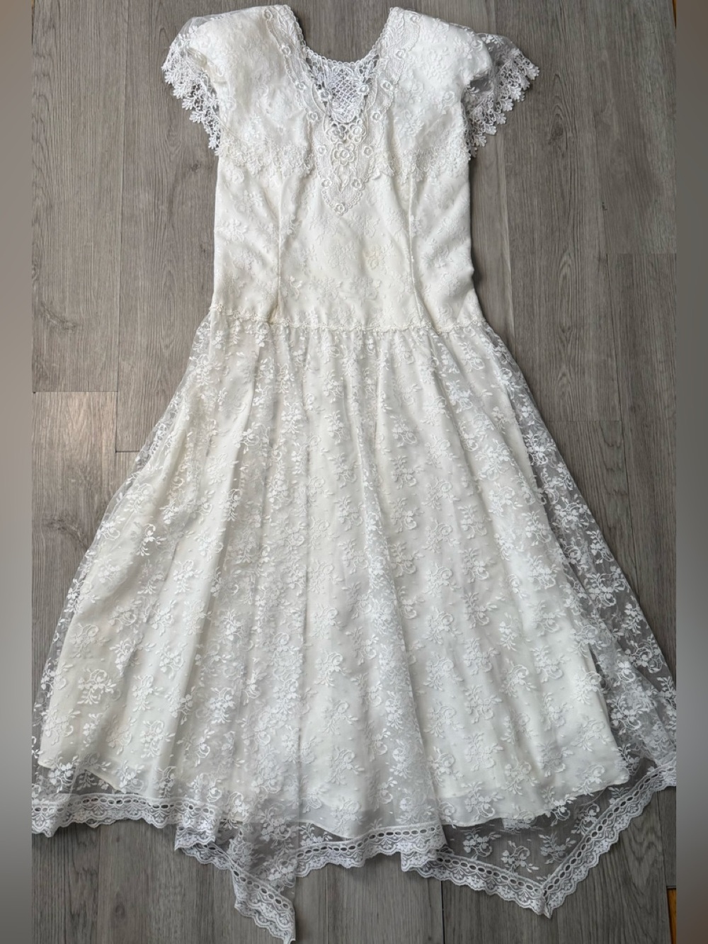 VTG Vintage Scott McClintock Flutter Sleeve White Lace Wedding Dress Gown Sz 14